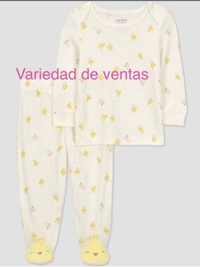 Carter's Cream Pajama Set with Yellow Chick Print and Footed Toes